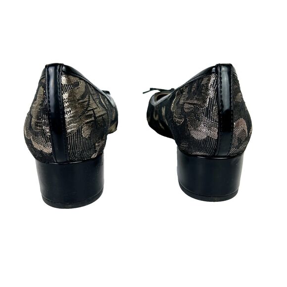 Bandolino Xylon Black + Gold Lace Brocade Ballet Shoes Block Heel Square Toe 7.5 - Picture 6 of 9